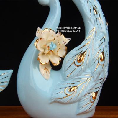 tượng đôi chim công, tượng sứ trang trí nhà cửa, tượng chim công